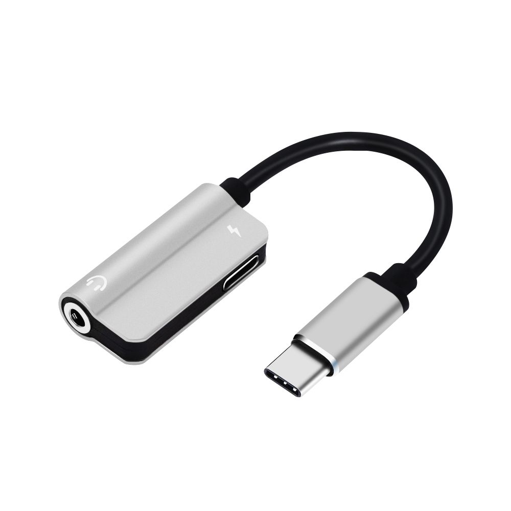 Mini Metal USB C Type-C To 3.5mm Adapter 2in1 Audio Convertor AUX Splitter Headphone Jack