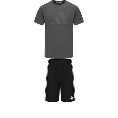adidas Мягкая футболка с круглым вырезом и коротким рукавом для тхэквондо, удобные полосатые шорты, повседневный спортивный комплект ADICLTS24TKP-GFC+S21ATMSH2T-BW