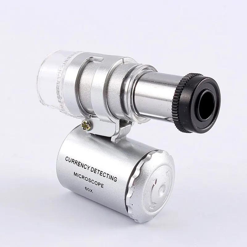 LED UV Illuminated 60X Pocket Microscope Mini Portable Jewelry Currency Magnifier Loupe
