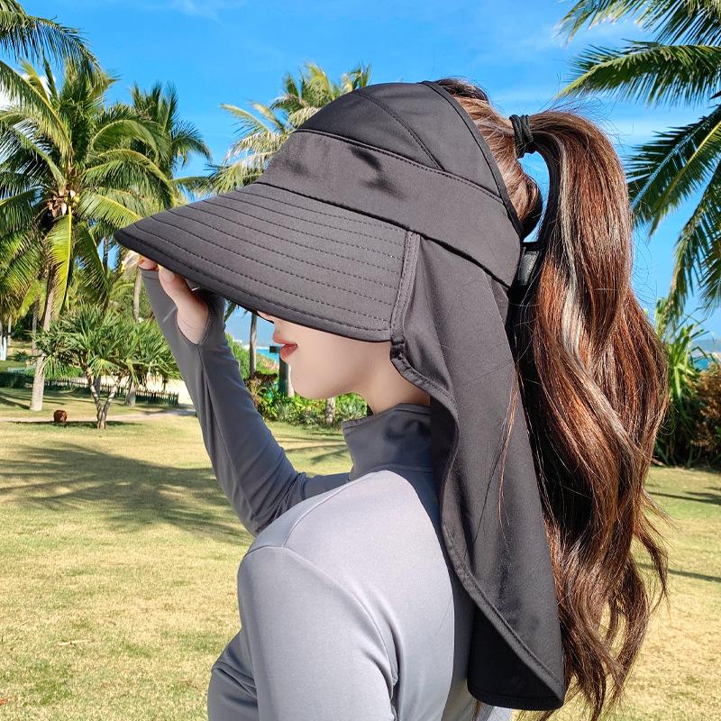 Летняя уличная шляпа от солнца с защитой от УФ-лучей, детская шаль для защиты шеи, защита от солнца, шляпа с открытым верхом, универсальная шляпа-ведро с широкими полями