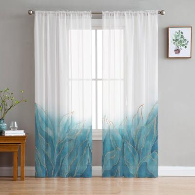 Геометрические абстрактные градиентные листья бирюзовый вуаль прозрачные шторы гостиная окно тюль занавеска кухня спальня шторы домашний декор