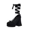 Punk Woman Lace Pumps Goth Platform Shoes Girls Black Red Fancy Chunky High Heels for Prom Costume Cosplay