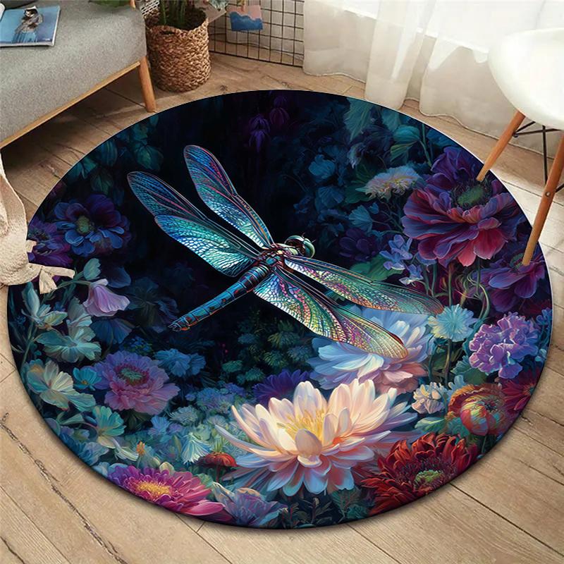 Beautiful dragonfly Round Area Rug,Carpet Rug for Living Room Bedroom Sofa Playroom Decor,Non-slip Floor Mat