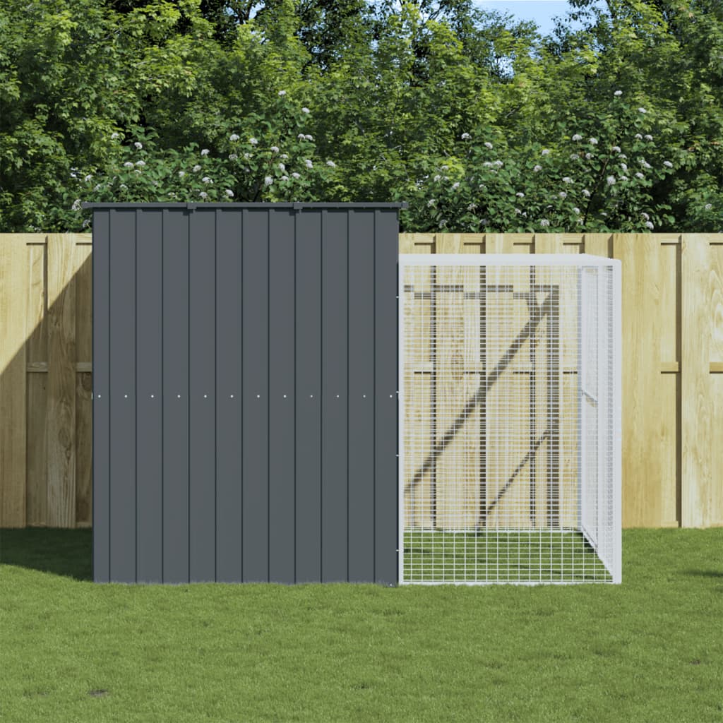 Dog House with Run Anthracite 214x253x181 cm Galvanized Steel