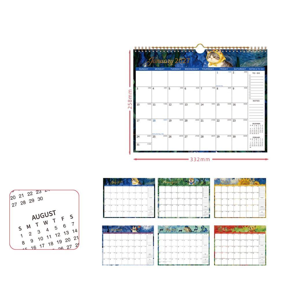 Foldable Double-coil Calendar Oil Painting Style English Calendar 2027 Flower Desk Calendar Home