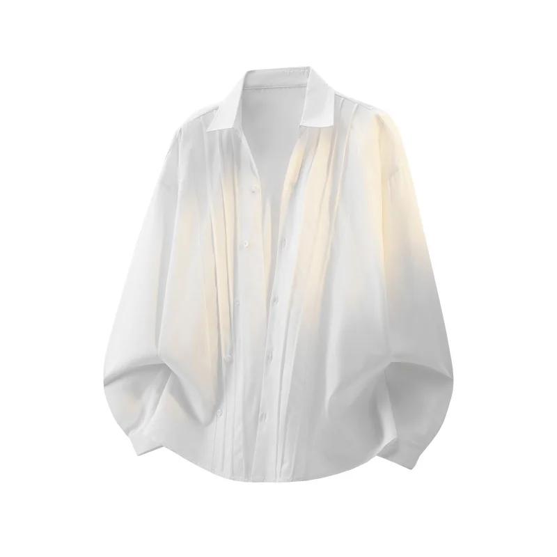 2026 Весна Лето Мужская Черно-Белая Рубашка Мужские Модные Дизайнерские Рубашки Мужская Повседневная Свободная Рубашка Мужская С Длинным Рукавом Корейская Рубашка