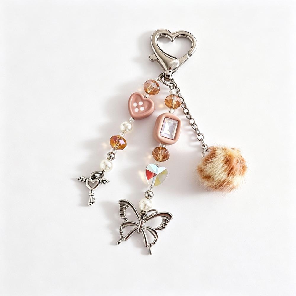 Handmade Beaded Keychain Pearl Heart Beaded Star Pendant Keychain DIY Charm Keychain For Backpack