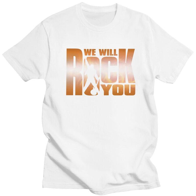 Мужские футболки на заказ We Will Rock You 100% хлопок Футболки Queen Рок-группа Футболки с коротким рукавом Модная футболка Одежда