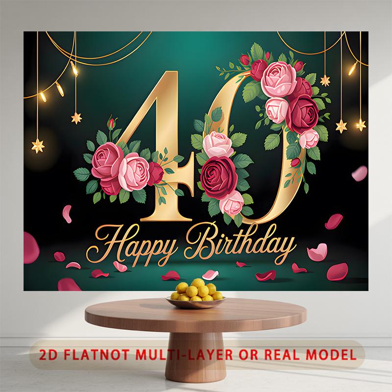 Party Backdrop Birthday Rose 40Th Photo Booth Background Wall Decor