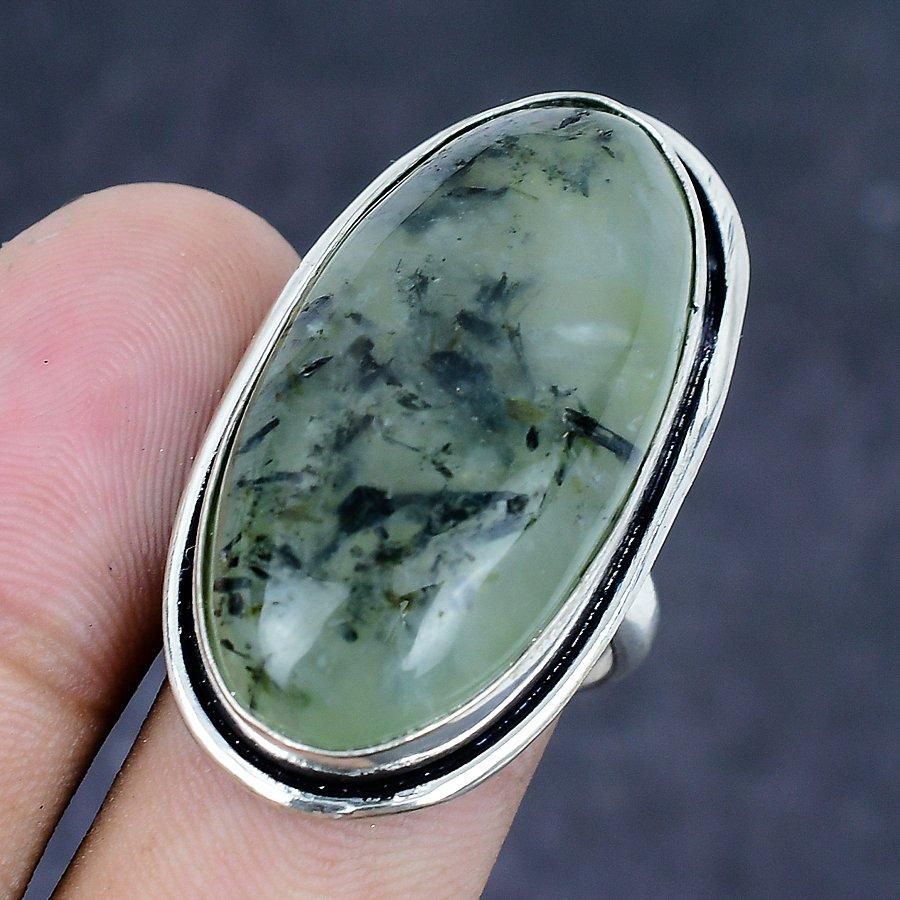 Moss Prehnite Gemstone 925 Sterling Silver Jewelry Ring Size 8