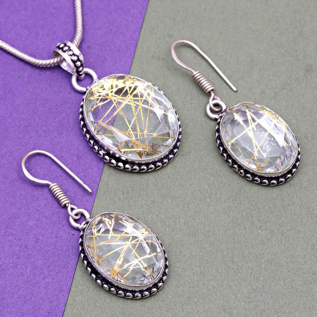 Green Tourmalinne Gemstone Mother's Day Jewelry Pendant Earring Set