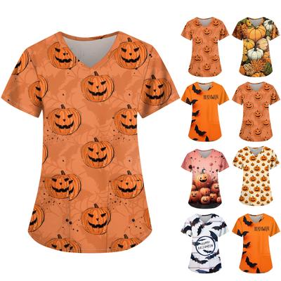 Женская униформа для кормящих мам с v-образным вырезом и принтом на Хэллоуин