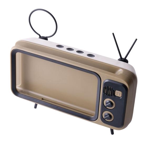 Держатель для телефона Подставка-подставка с поддержкой динамика Нескользящий держатель для мобильного телефона в виде ретро-телевизора для прослушивания музыки