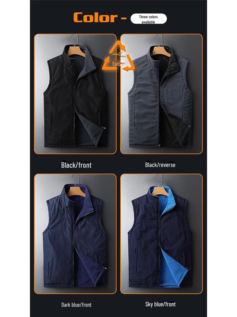 Мужской двухсторонний флисовый жилет для осеннего и зимнего отдыха на свежем воздухе