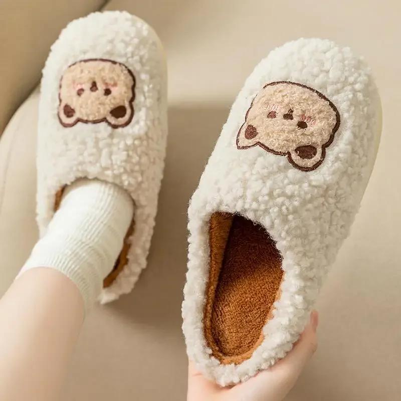 New Women Home Slippers Men Furry Indoor Bedroom Flats Warm Plush Couples Winter Floor Slides Non-slip Shoes Comfortable Autumn