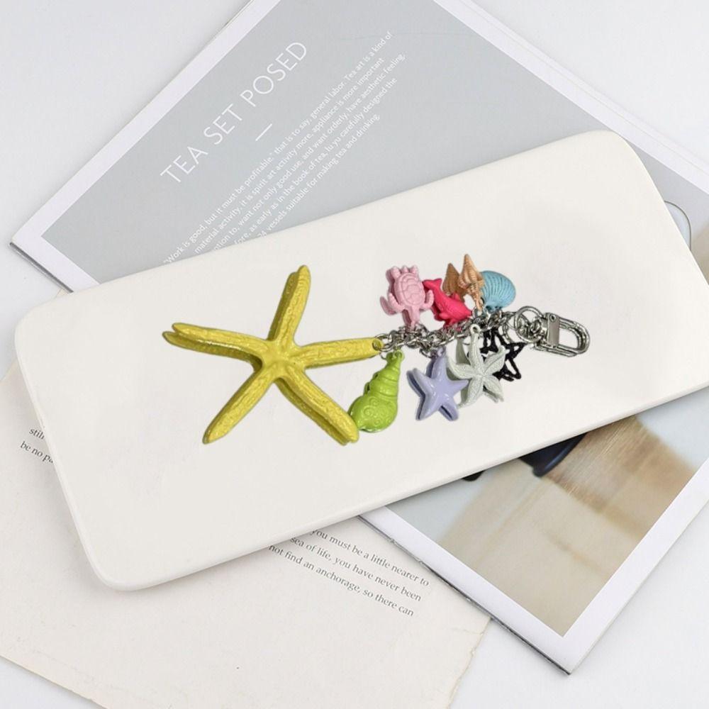 Zinc Zinc Alloy Ocean Style Keychain Candy Color Shell Tassel Pendant Beaded Starfish Turtle Keyring  Gifts