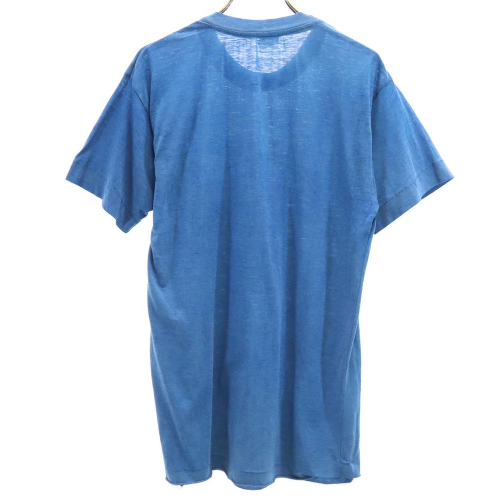 70-е 80-е винтажная футболка с коротким рукавом синяя одинарная строчка мужская б/у