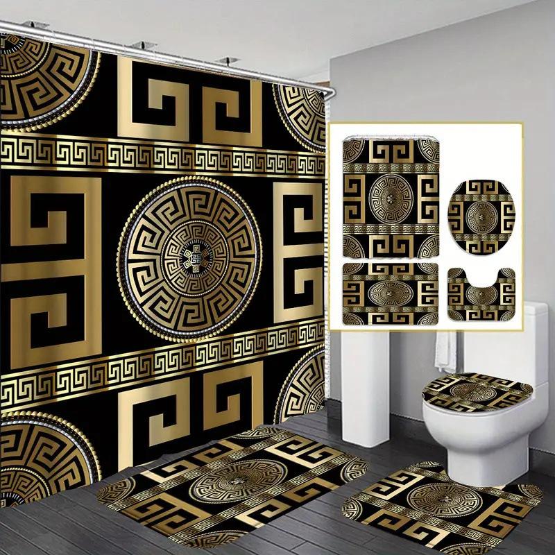 Shower Curtain Gifts Modern Home Bathroom Decorative Curtains Toilet Floor Mats 3-Piece Set With 12 Hooks