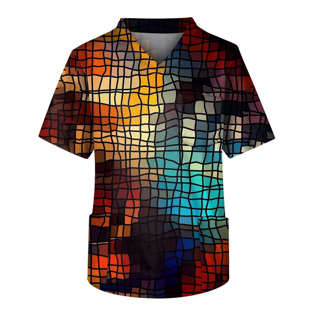 Модный мужской топ с коротким рукавом и V-образным вырезом с принтом и карманом на груди