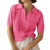 Women's Fashionable Short Sleeved V-neck Solid Color Knitted Pullover
