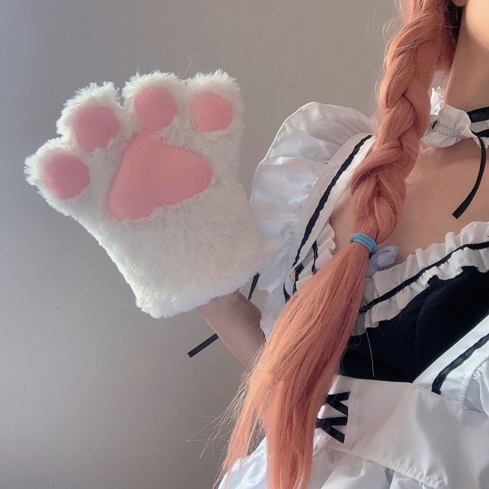 Милые пушистые варежки в виде медвежьих лап, милые аниме косплей перчатки, перчатки с кошачьими когтями, варежки-лапки, плюшевые