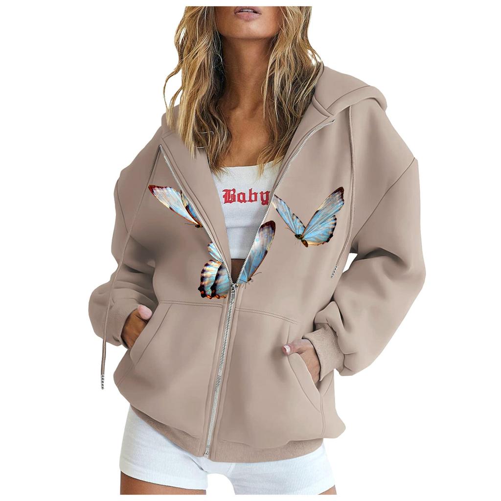 Женская мода Свободная повседневная куртка-свитер с капюшоном и длинным рукавом с принтом