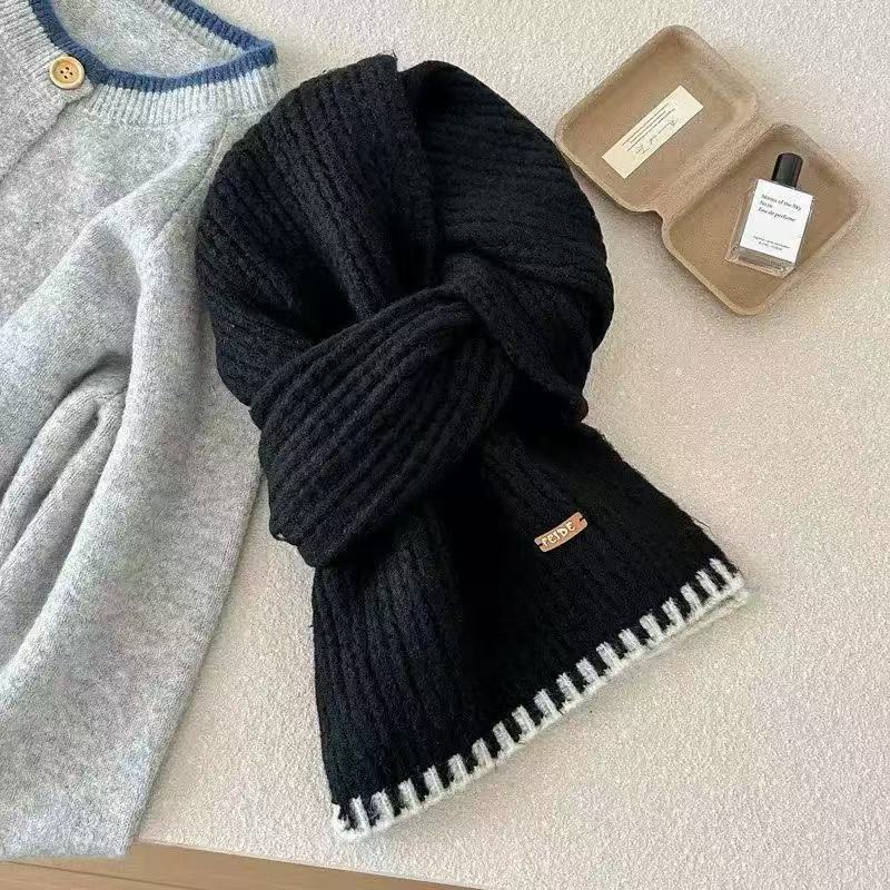 Yellow knitted wool scarf female autumn and winter Korean high-end sense versatile thickened warm and cold neck scarf student