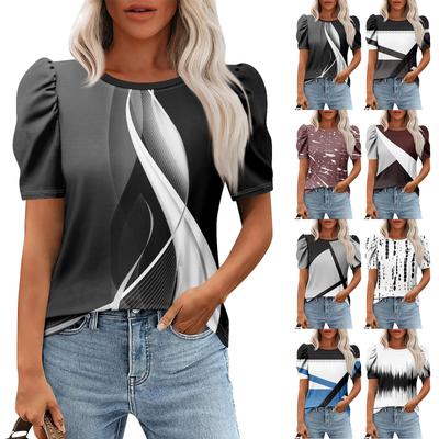 Женские повседневные топы с коротким рукавом и круглым вырезом с принтом, туники, рубашки, летняя одежда