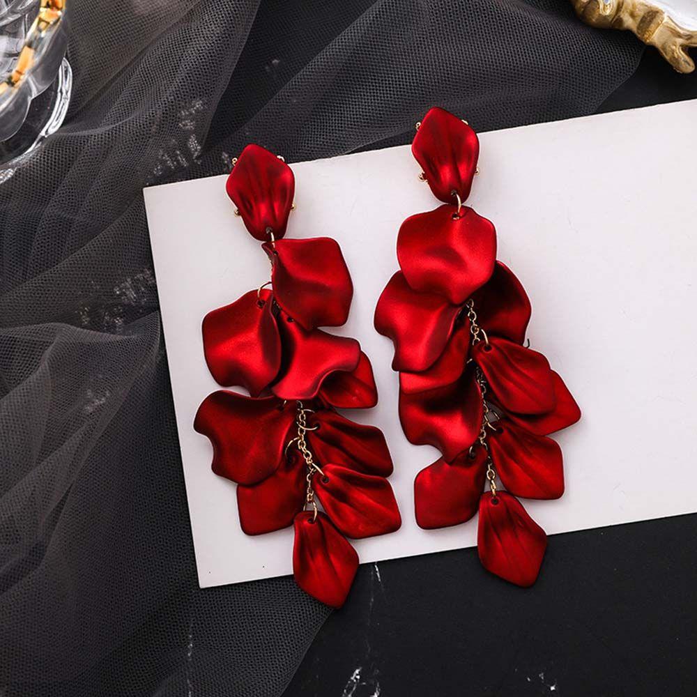 Female Drop Flower Metal Acrylic Resin Red Rose Jewelry Accessories Dangle Earrings Stud Earring