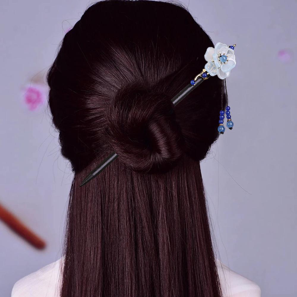 Disk Hair Tassel Women Chinese Style Wooden Hair Fork Flower Hairpins Hair Sticks Hair Accessories