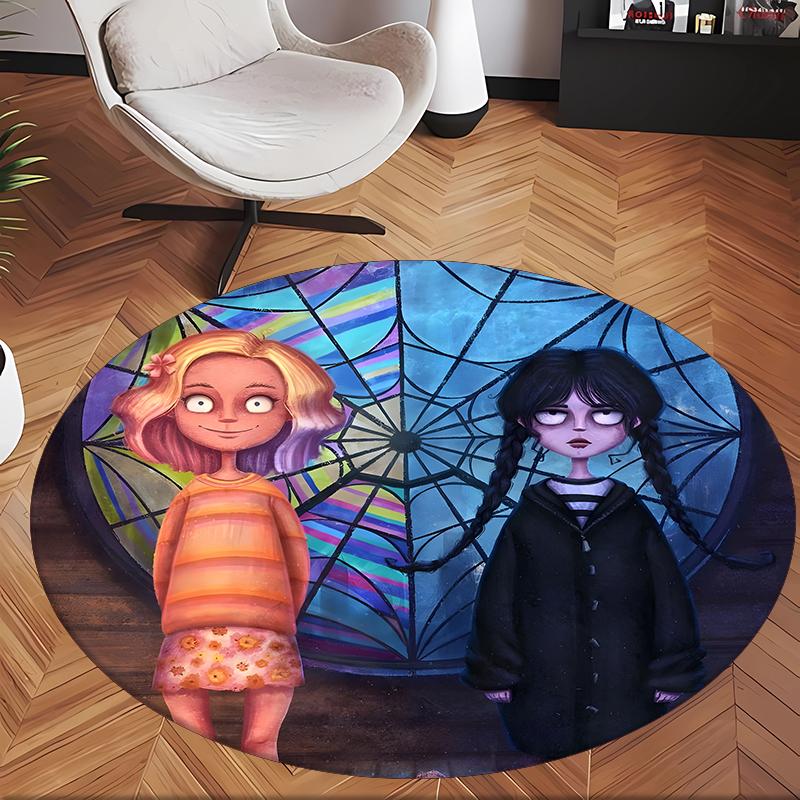 Enid And Wednesday (1) Round Office Rug Decorative Floor Rug for Office Bedroom Living Room and Home Space