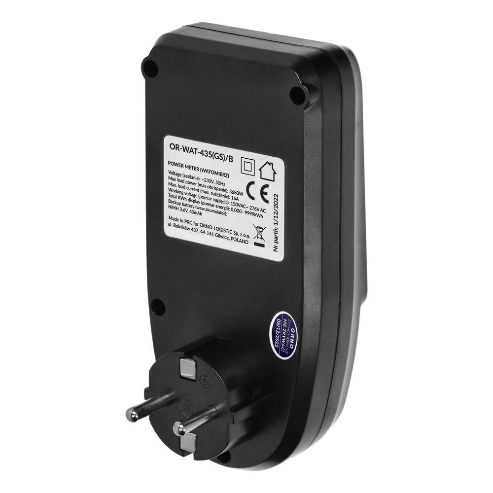 Watomierz, Kalkulator Energii Z Wyświetlaczem Lcd Or-Wat-435(Gs)/B Schuko