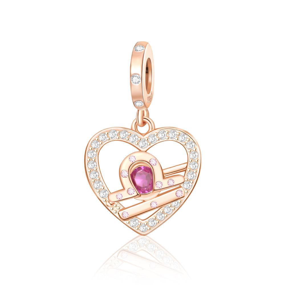 Сверкающие медные шармы розовое золото снежинка сердце камень рождения бусина для женщин ожерелье браслет своими руками подарок ювелирные изделия