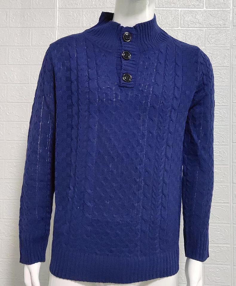 2024 Мужской однотонный облегающий свитер с полуводолазкой - Осень/Зима, длинный рукав, трикотажный