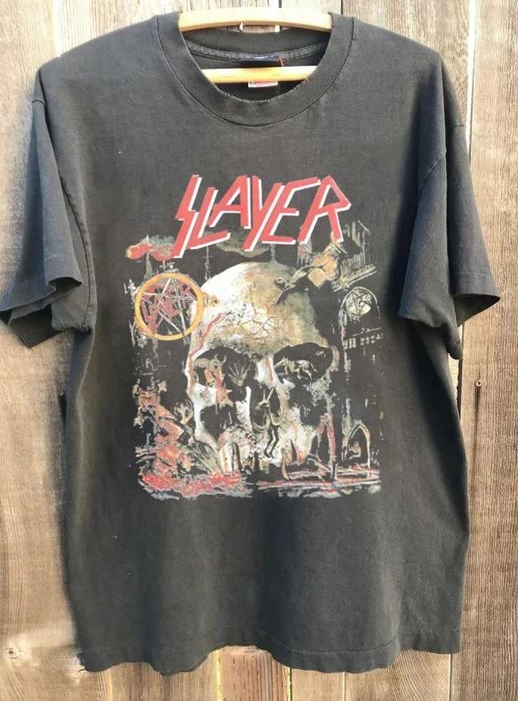 Slayer Band Tour Shirt Rare Design Charcoal Unisex T-shirt