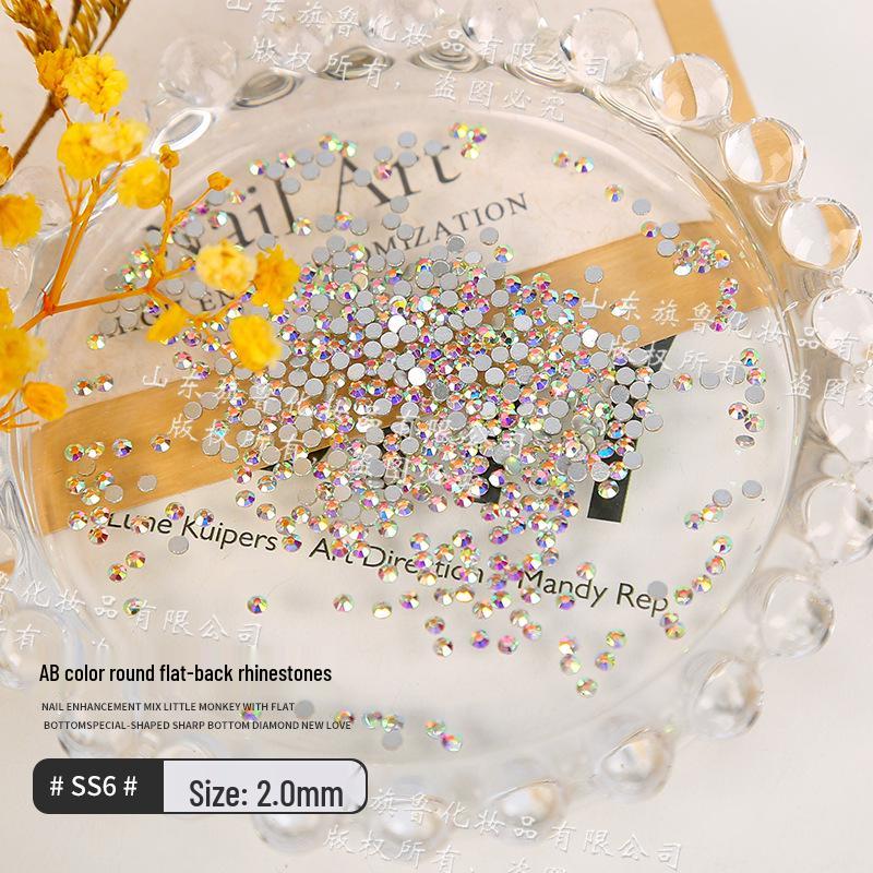 Маленькие круглые стразы AB белого цвета с радужным переливом – Кристальное стекло, плоское дно для суперблестящего декора