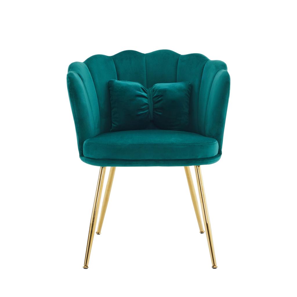 Modern Velvet Living Room Armchair, Upholstered Chair with Petal Backrest and Gold-Plated Metal Legs and Butterfly Cushion for Bedroom/Dining Room