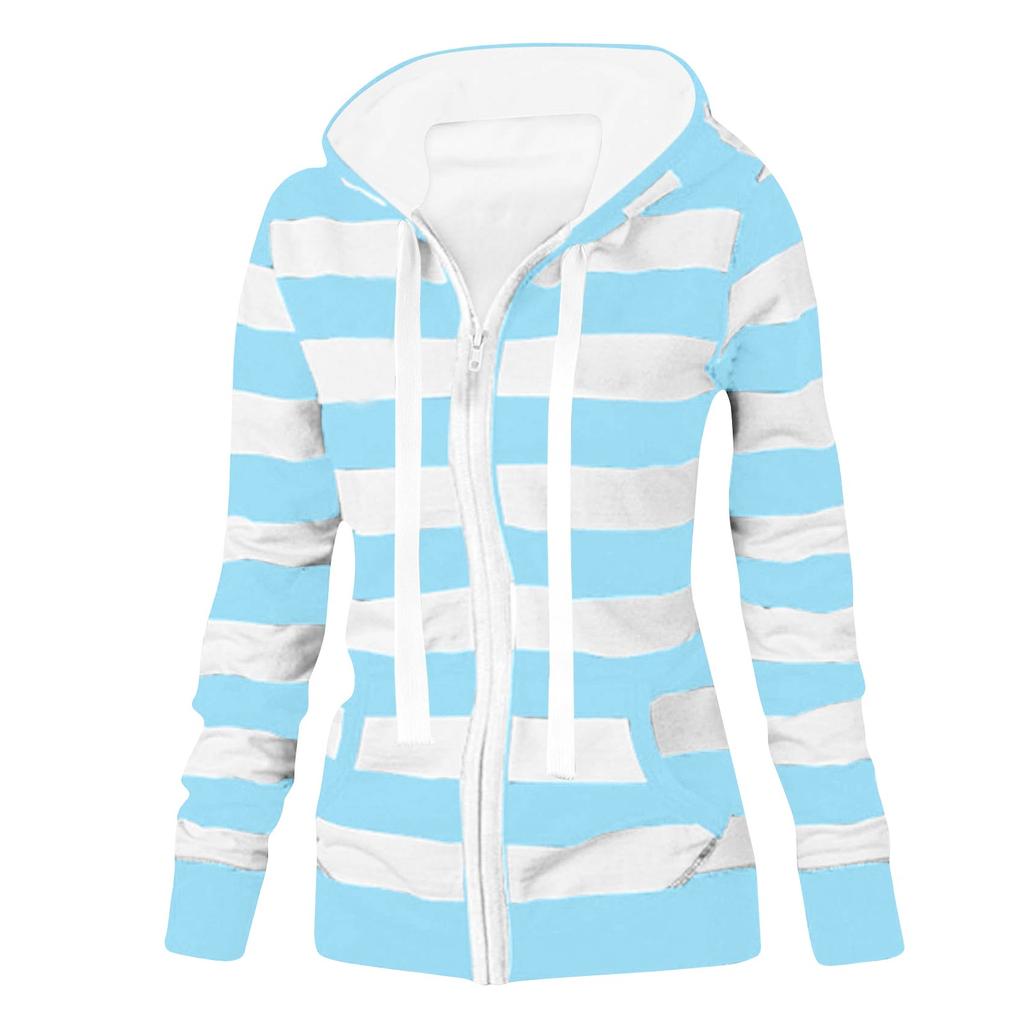 Женская куртка-свитер в полоску с длинным рукавом, свободная спортивная куртка с капюшоном