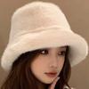 Warmer Winter Fisherman Hat Imitation Mink Fur Anti-cold Bucket Hat Elegant Plush Basin Cap  Daily
