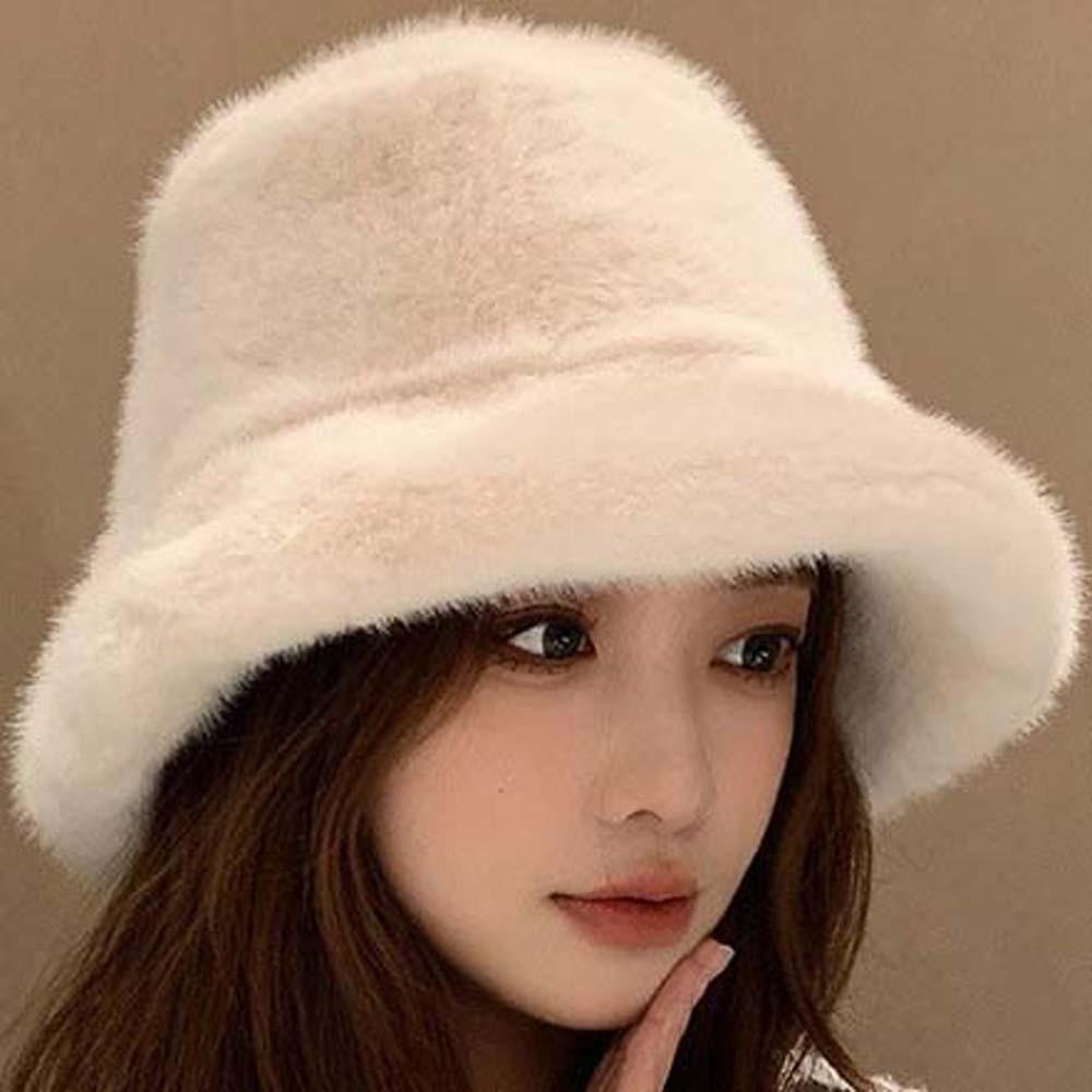 Warmer Winter Fisherman Hat Imitation Mink Fur Anti-cold Bucket Hat Elegant Plush Basin Cap Daily