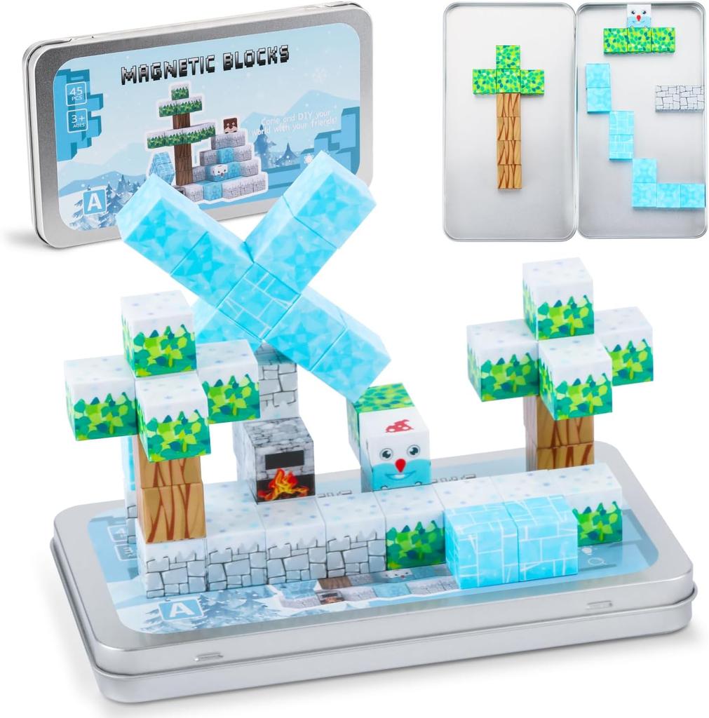 Pieces Magnetic Building Blocks Travel Toy, Mini Magnetic Building Toy with Portable Iron Box, Educational Toy for Children from 3+ Years