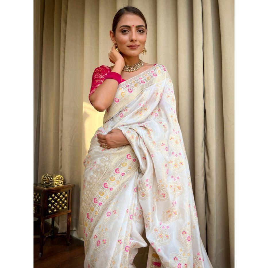 Women's Banarasi Saree Pure Kanjivaram Silk Saree Soft New Ladies Design Wear Pattu Sarees Latest Party Sari Collections With Blouse Piece