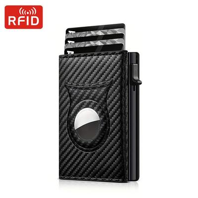 RFID Мужской кошелек трифолд из кожи с углеволокном с держателем для Apple Airtag и магнитной застежкой