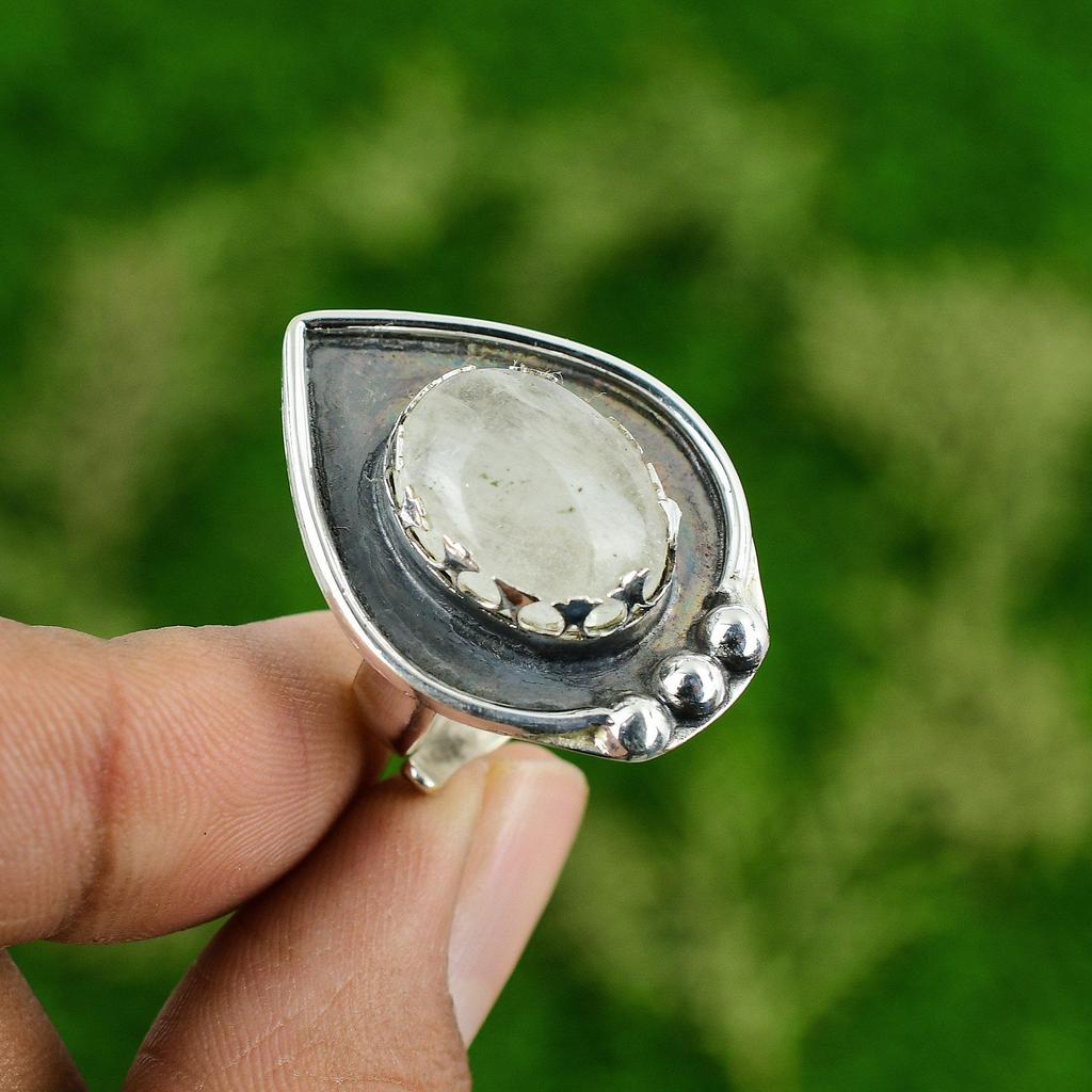 Натуральный Лунный Камень Драгоценный Камень Солитер Регулируемое Кольцо 925 Серебро Для Женщин