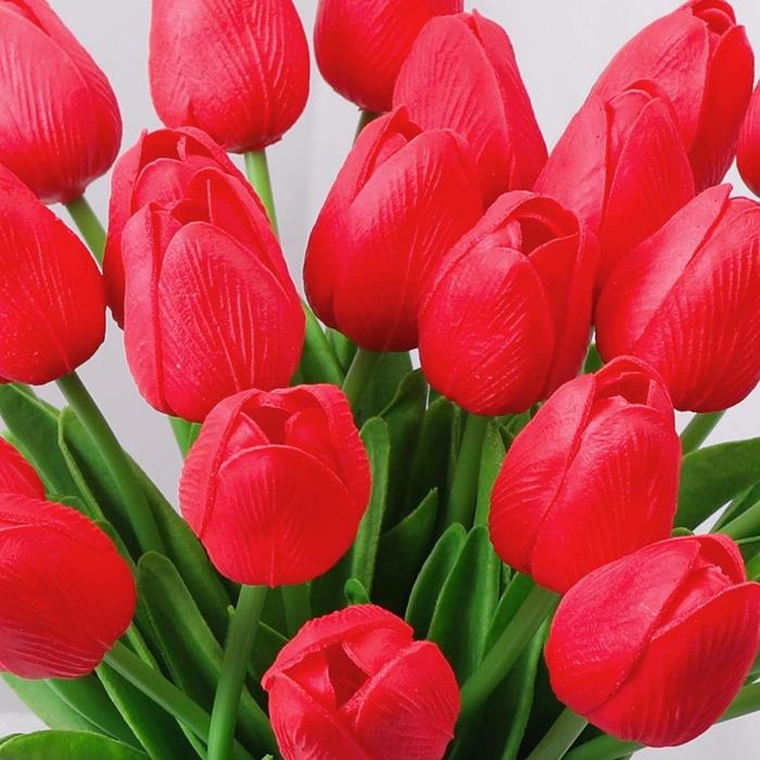 Tulips Silicone Flowers Artificial Decorative Plants for Vase 5 Pcs Red