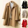 Women's Wool Blend Coat Single Breasted Mid-Length Pea Coat Notch Lapel Trench Coat Fall Winter Outerwear