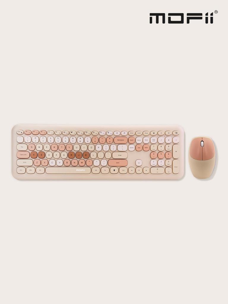 Mofii Комплект беспроводной мыши и клавиатуры: Круглые клавиши, яркая цветная клавиатура, беспроводная клавиатура для офисной женской среды