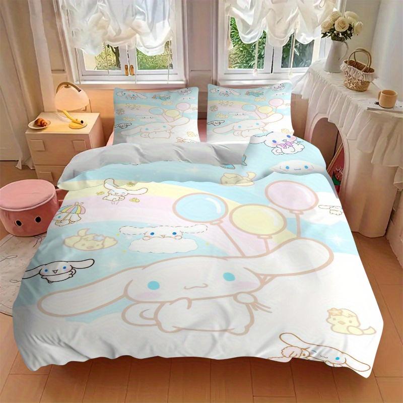 3pcs Sanrio Cinnamoroll Rainbow & Balloon Pattern Printed Quilt Set - Includes 1 Quilt Cover and 2 Pillowcases, Machine Washable - Suitable for A