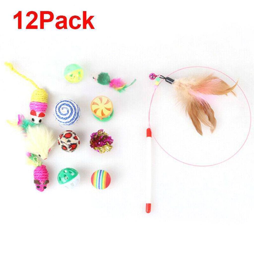 12/21PCS Playing Bulk Toy Pet Kitten Stick Mouse Collapsible Tunnel Feather Balls Cat Toys Set