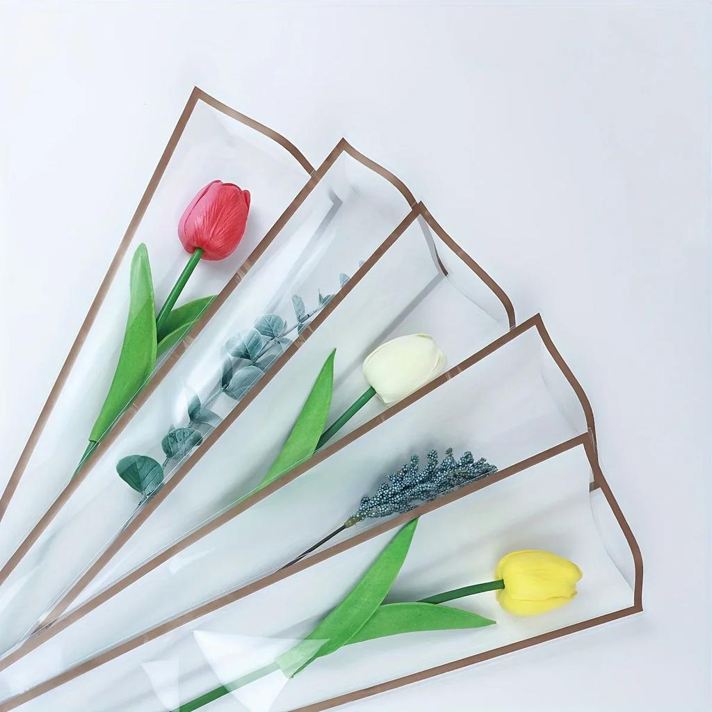 50/100 шт. Одиночный рукав для розы, упаковка для цветов, упаковка для букета, День святого Валентина, с прозрачным целлофановым пакетом для упаковки цветов.